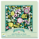 Perles en bois, feuilles et fleurs