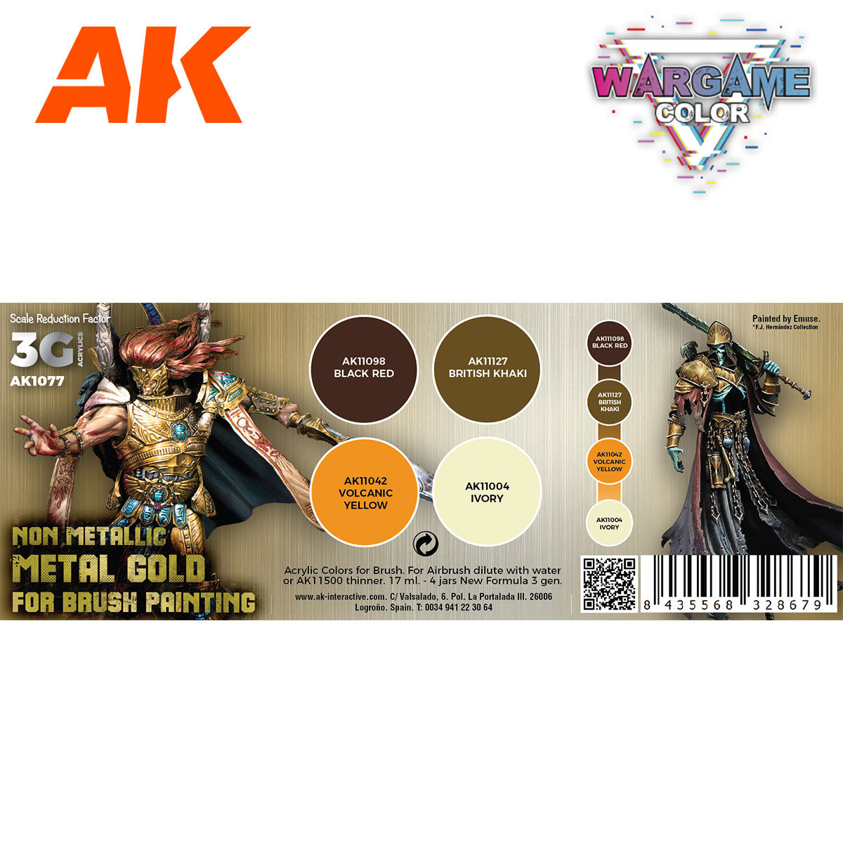 Peintures AK 3GEN - Kit Wargame Color - Métaux dorés non métalliques (NMN) - Lootbox