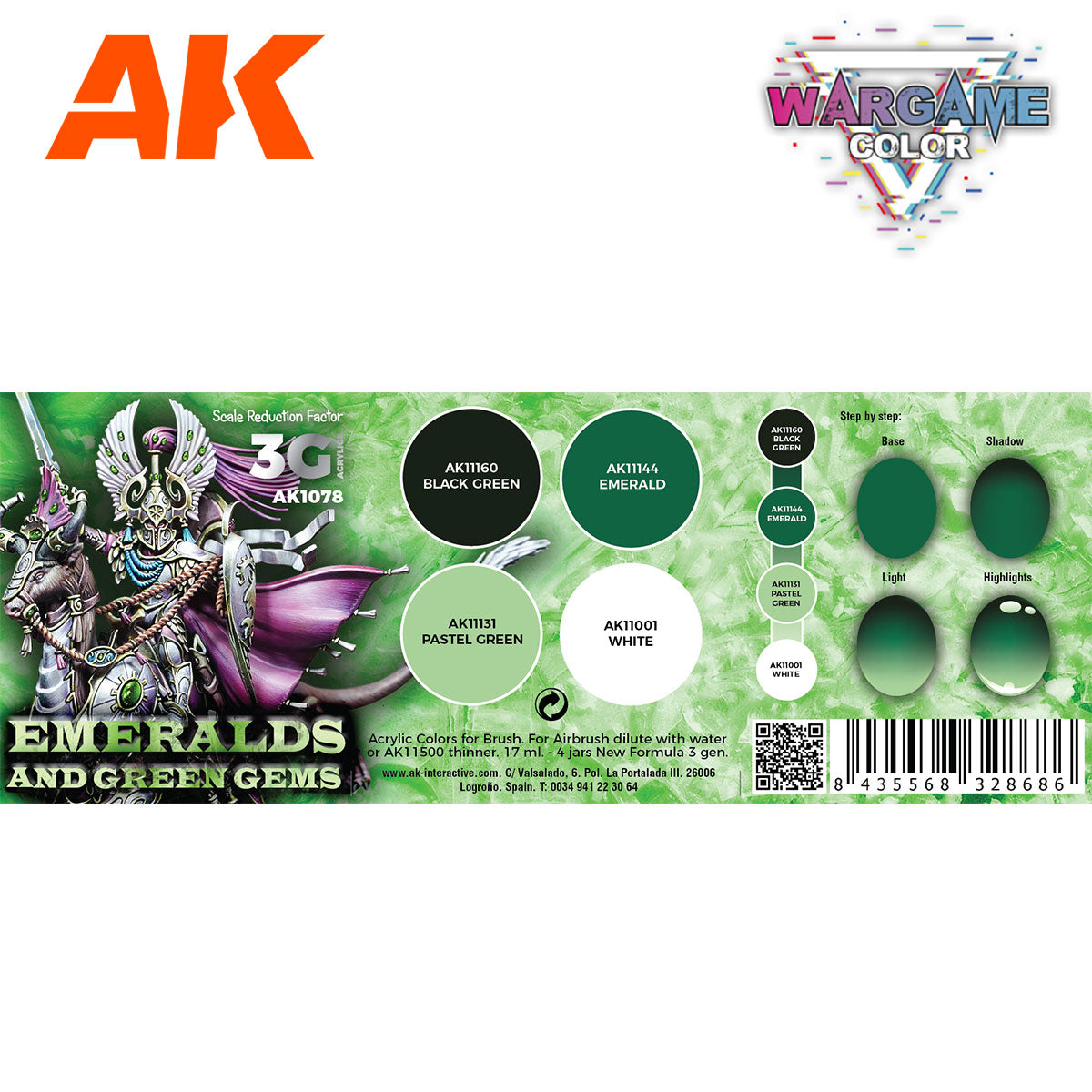 Peintures AK 3GEN - Kit Wargame Color - Emeraudes et gemmes vertes - Lootbox