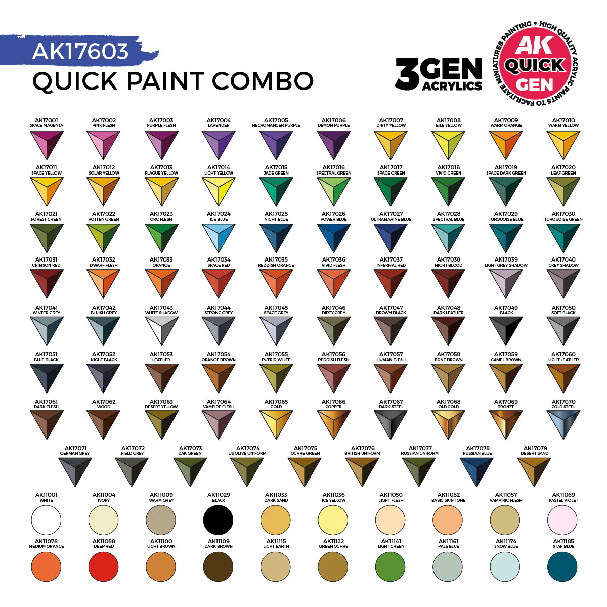 AK Quick Gen Set - Combo Set 100 Colors (80 Quick Gen + 20 Acrylic 3Gen + 3 Brushes)