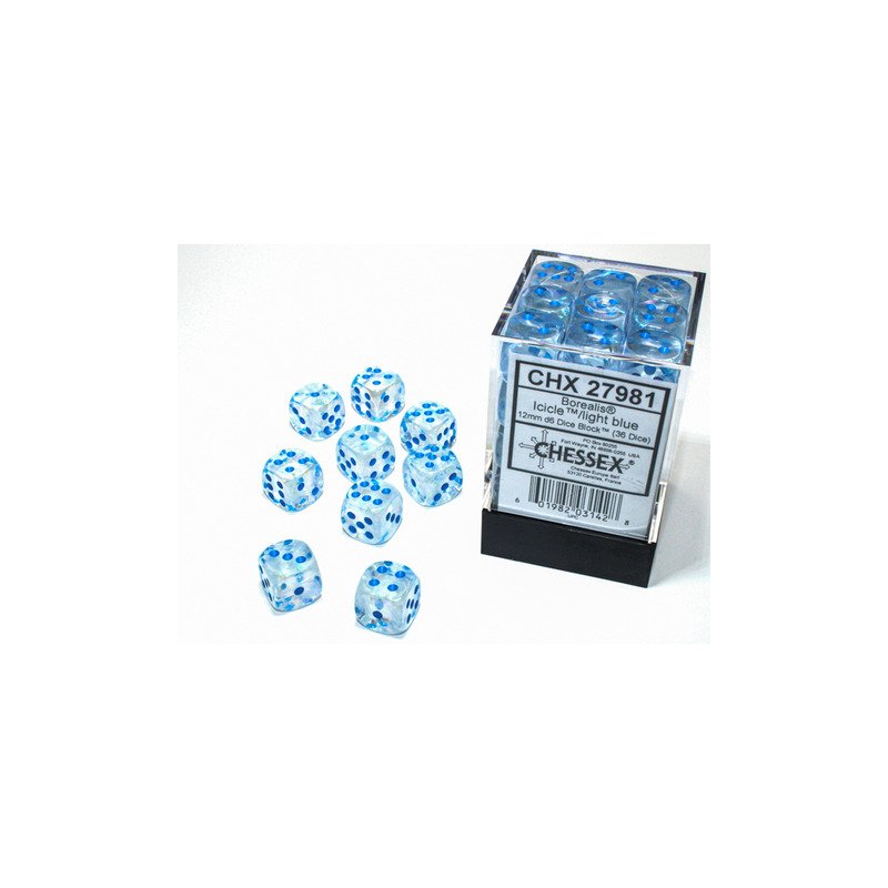 Set de 12 dés D6 - 16mm - Boréalis Icicle / Light Blue