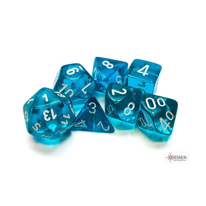 Set de 7 dés JDR - Translucent Teal / White