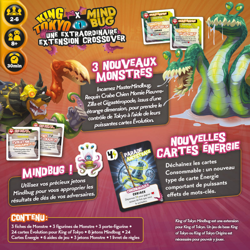 extension Mindbug pour le jeu king of tokyo, dos de boite avec les explications de règles