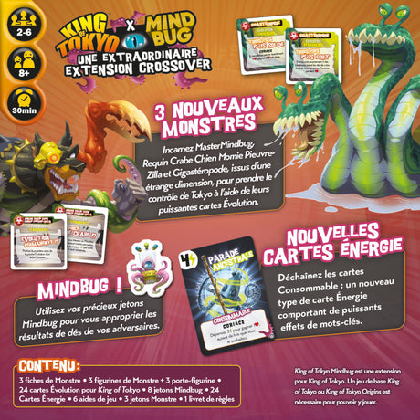 extension Mindbug pour le jeu king of tokyo, dos de boite avec les explications de règles