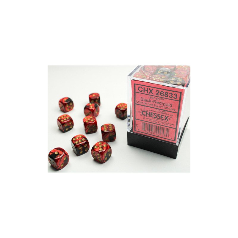 Set de 36 dés D6 - 12mm - Gemini Black - Red / Gold