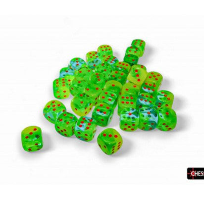 Set de 36 dés D6 - 12mm - Gemini Plasma Green - Teal / Orange