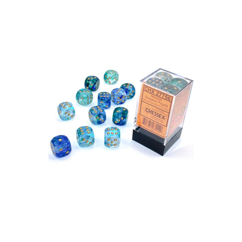 Set de 12 dés D6 - 16mm - Nebula Oceanic / Gold Luminary