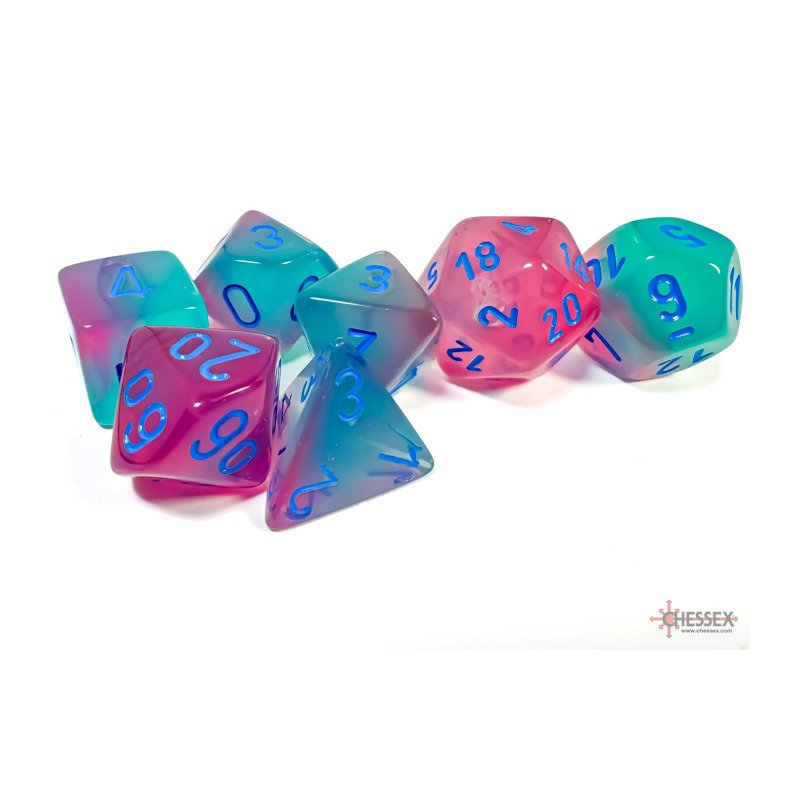 Set de 7 dés JDR - Gemini Gel Green Pink / White