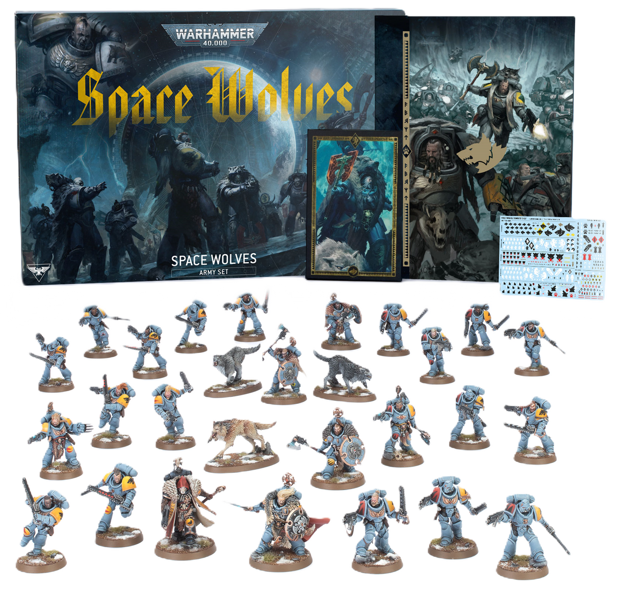 boite d'armée space wolves, avec les figurines contenues dans l'army set